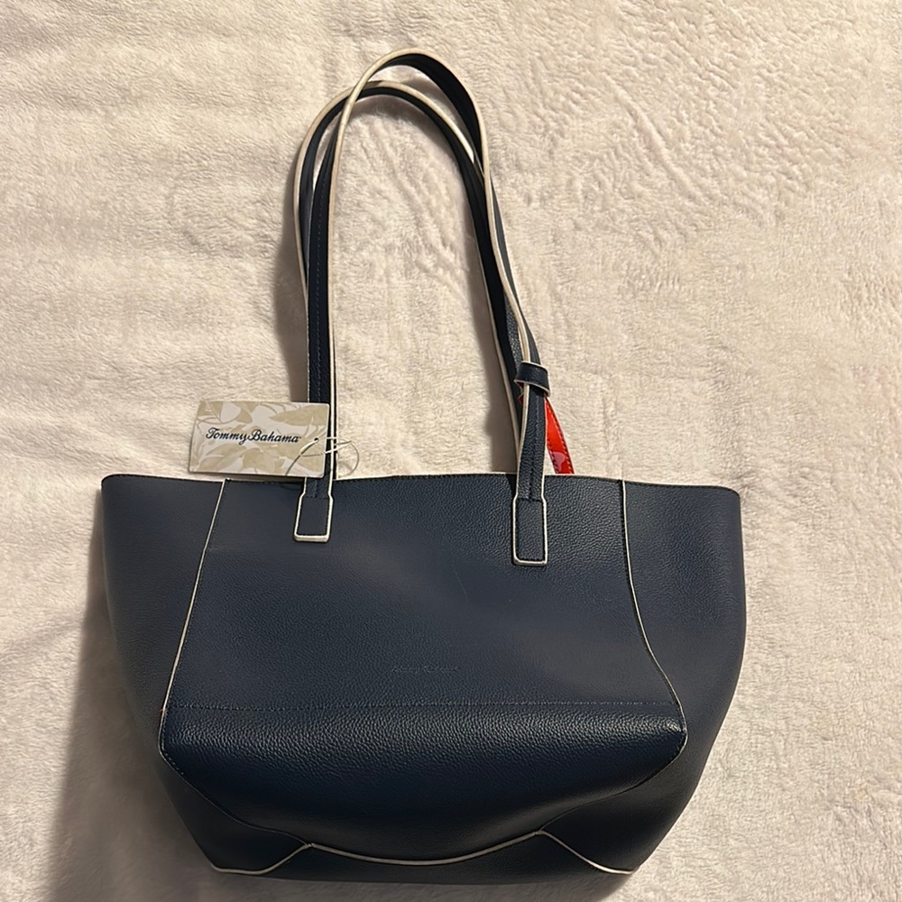 Tommy Bahama Blue Leather Tote Bag with Sturdy Handles